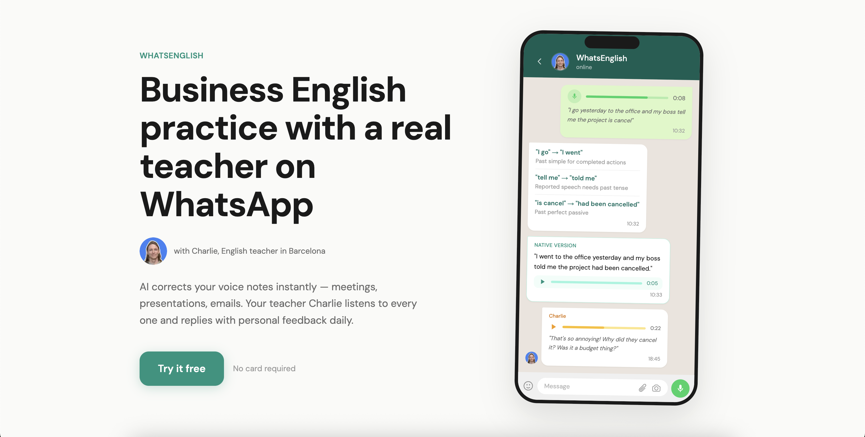 Homepage screenshot from WhatsEnglish